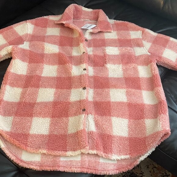 Next Clothing Canada Girl's Pink Plaid Sherpa Jacket/shaket - Picture 2 of 4